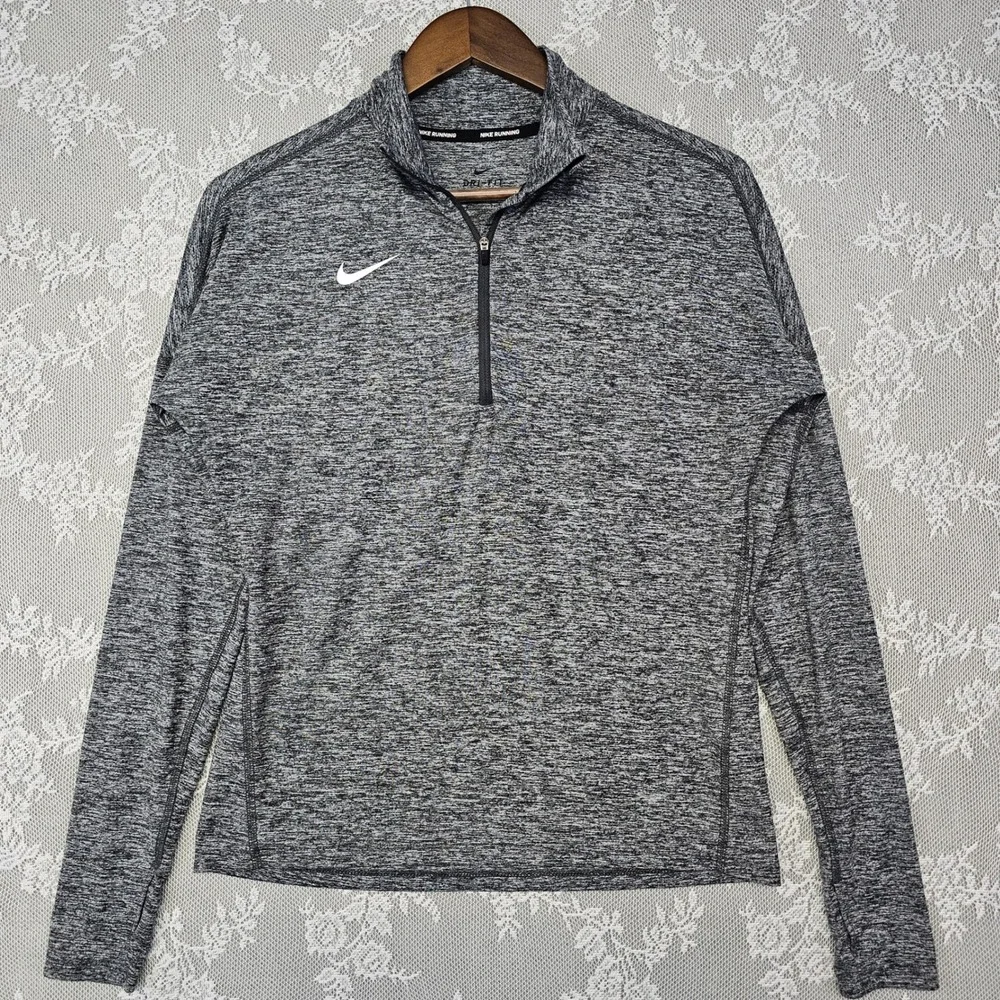 Nike Running Dri Fit Half Zip Pullover Long Sleeve Top Gray Womens Small Workout